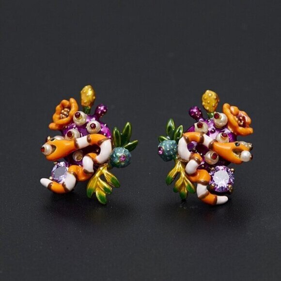 LES NEREIDES SNAKES gold tone earrings enamel - Picture 3 of 4